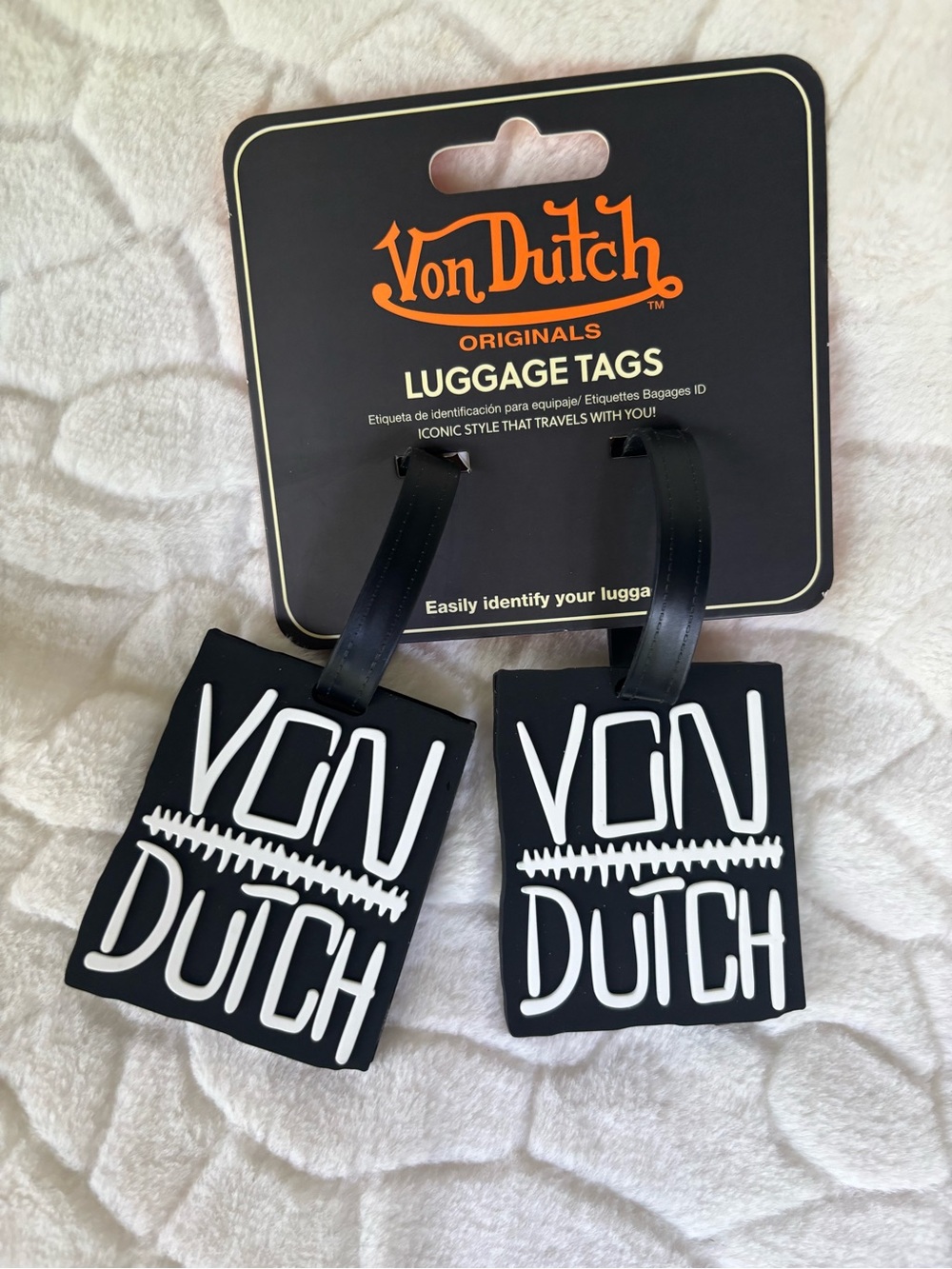Von Dutch Stitched 2-Piece Suitcase ID Tag Set with Adjustable Straps